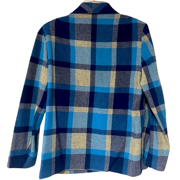 Vintage 50s Pendleton Classic Blue Tan Plaid 100% Wool Button Jacket Sz L - Picture 2 of 6